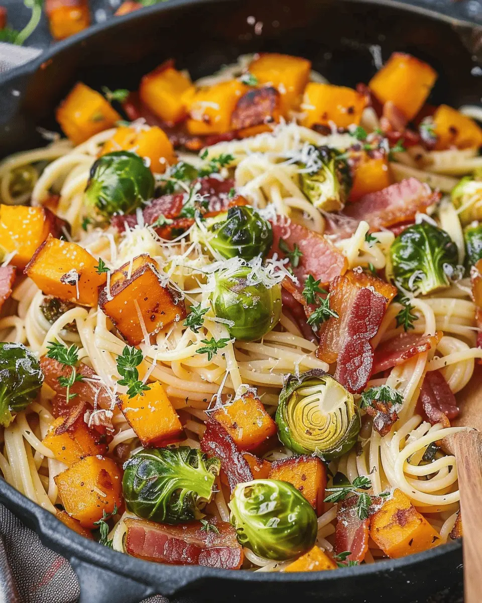 Turkey Bacon Brussels Sprouts Butternut Squash Pasta Delight