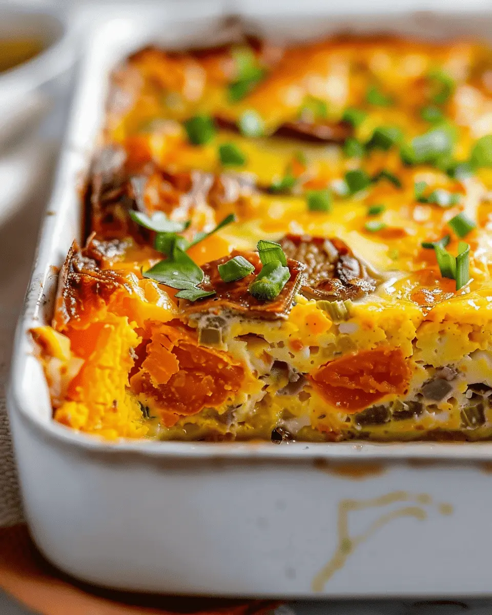Easy Sweet Potato Egg Casserole with Turkey Bacon & Chicken Ham