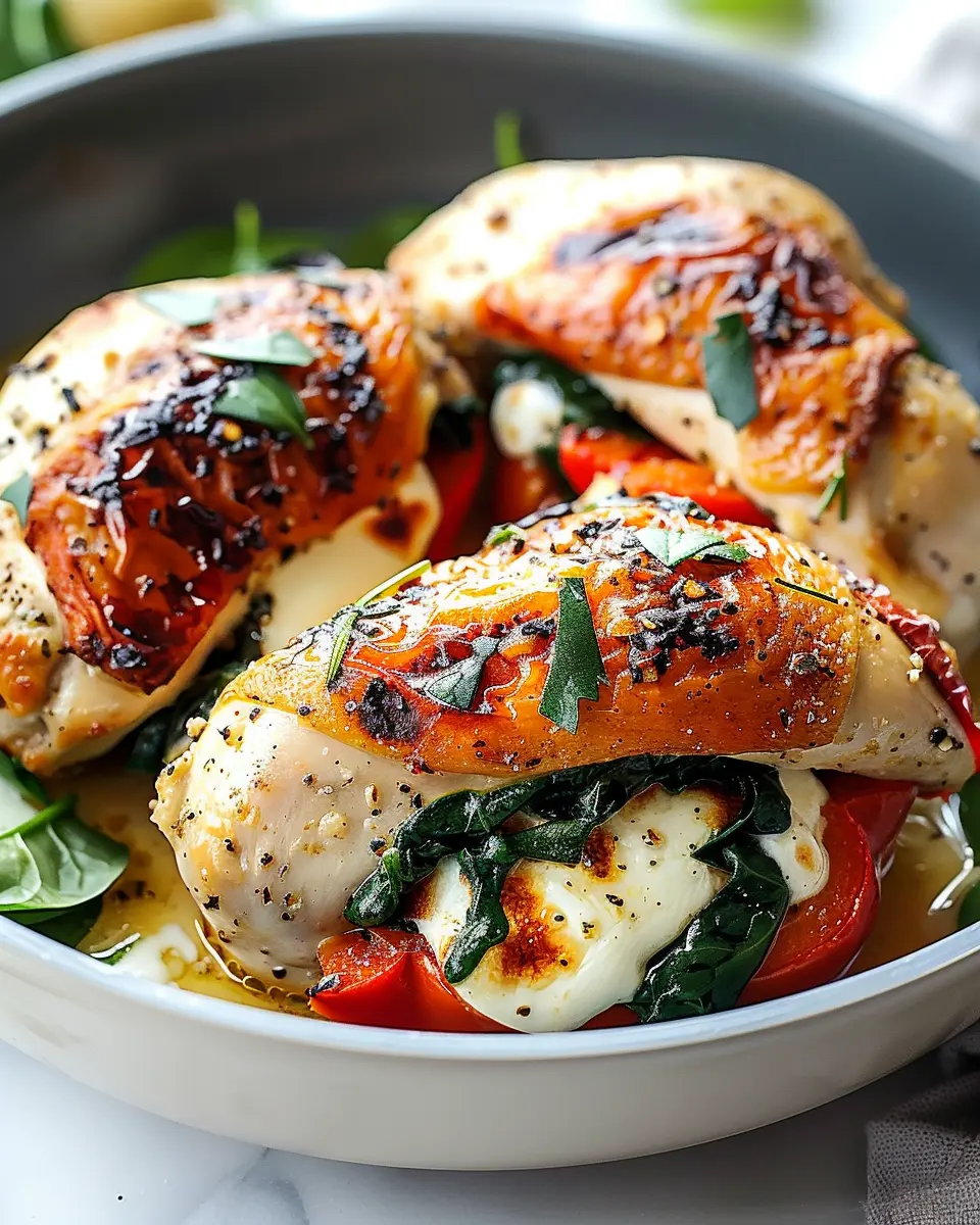 Roasted Red Pepper Stuffed Chicken: Juicy Spinach &amp; Mozzarella Delight