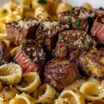 Garlic Butter Steak Bites & Creamy Parmesan Pasta Shells