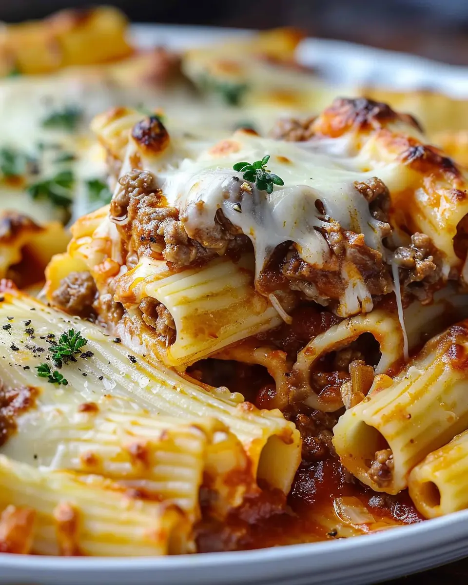 Baked Rigatoni Stuffed with Beef Ragu &amp; Mozzarella Bliss