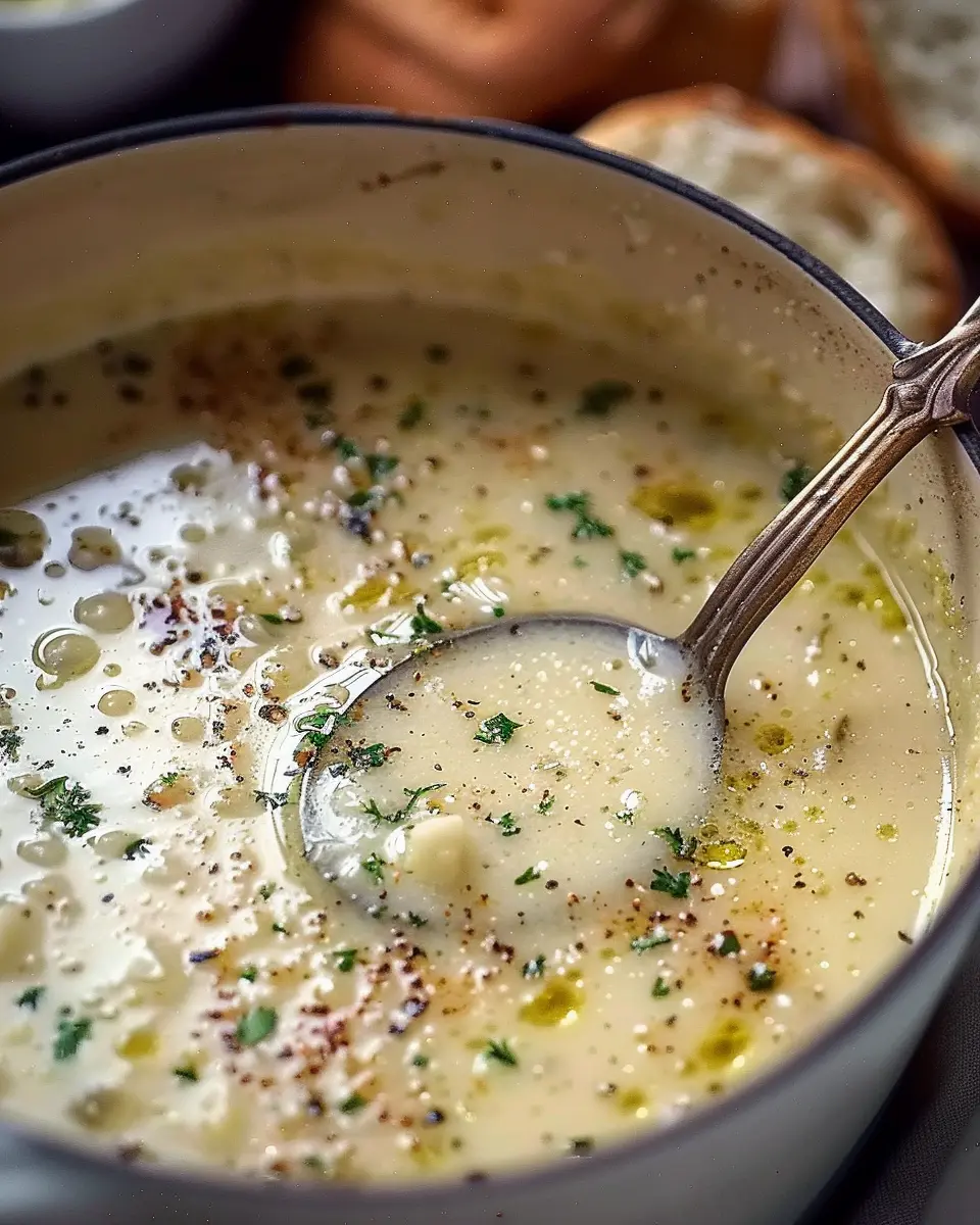 Traditional Country French Style Garlic Soup with Turkey Bacon Delight