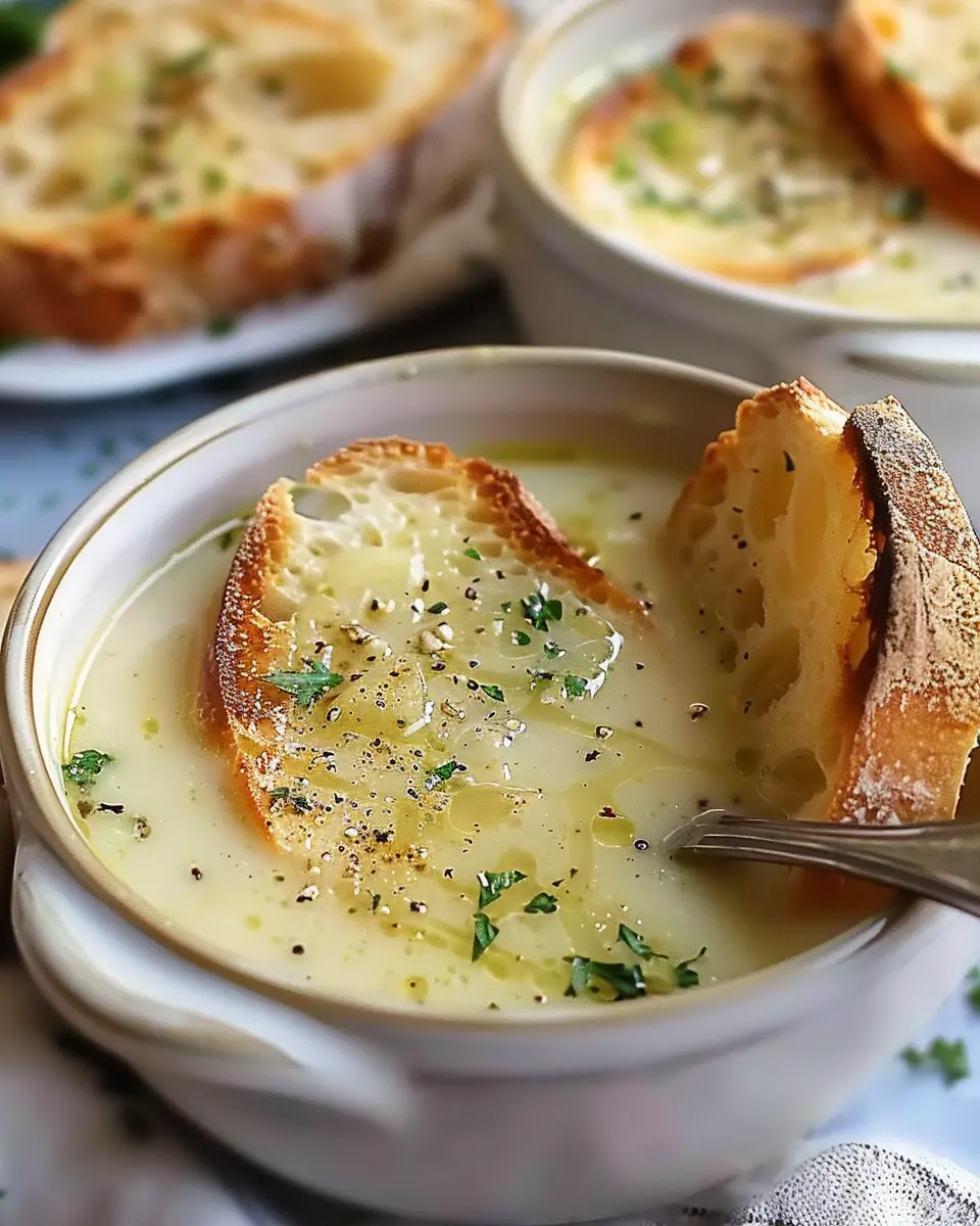 Traditional Country French Style Garlic Soup with Turkey Bacon Delight