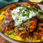 Grilled Chicken over Saffron Rice with Creamy Herb Yogurt Sauce